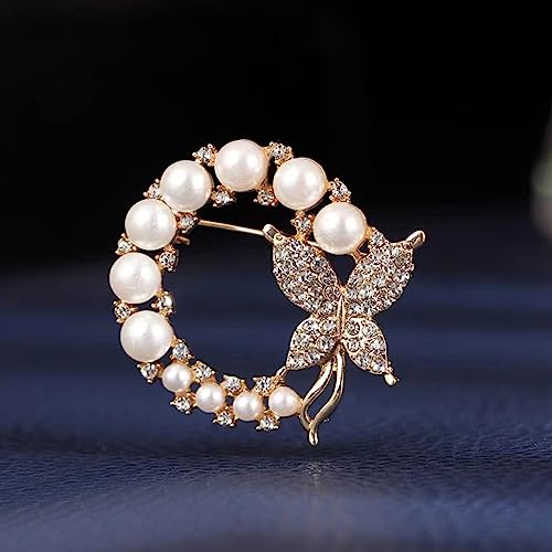Crystal Pearl Flower Brooches Pins Fashion Beautiful Created Rhinestone Floral Brooch Good Idea for Party Dance Wedding Banquet for Elegant Women Girl - color: Butterfly Pearl