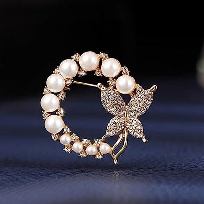 Crystal Pearl Flower Brooches Pins Fashion Beautiful Created Rhinestone Floral Brooch Good Idea for Party Dance Wedding Banquet for Elegant Women Girl - color: Butterfly Pearl
