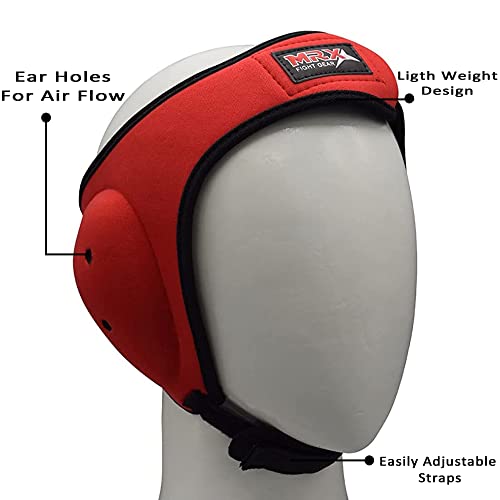 MRX MMA Ear Guards Kick Boxing Ju Jitsu Cage Wrestling Ear Protection Headgear with Adjustable Straps for Safe Head & Ear - color: Red