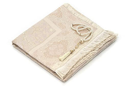 ihvan online Muslim Prayer Rug with 99 Beads Tasbih, Soft Chenille Sajadah, Lightweight & Foldable Janamaz, Portable Travel Prayer Mat, Islamic Gift for Eid, Ramadan, Hajj & Umrah, Pale Pink - color: Pale Pink
