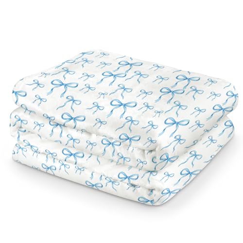 Light Blue Throw Blanket, Pink Bow Blanket, Cute Bow Decor Throw Blanket for Girls Room, Soft Cozy Decorative Blanket, 50 x 60 Inch - color: Blue Bow, size: 50*60IN