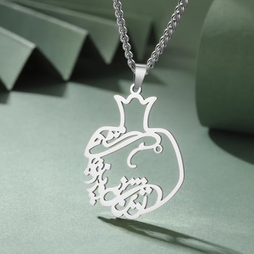 Pomegranate Arabic Calligraphy Necklace Islamic Blessing Love Hope Pendant Persian Muslim Amulet Religious Jewelry Gift for Women - color: Bismillah silver