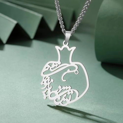 Pomegranate Arabic Calligraphy Necklace Islamic Blessing Love Hope Pendant Persian Muslim Amulet Religious Jewelry Gift for Women - color: Bismillah silver