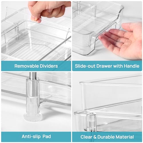 Vtopmart 4 Pack Pull Out Bathroom Under Sink Organizer with Dividers (S-Divided) - color: Transparent, size: S-Divided (4 Pack)