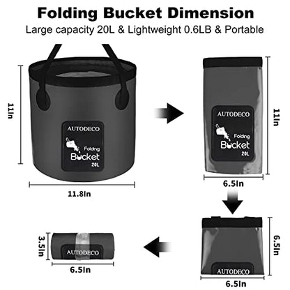 Collapsible Bucket 5 Gallon Container Folding Water Bucket Portable Wash Basin 20L - color: Black