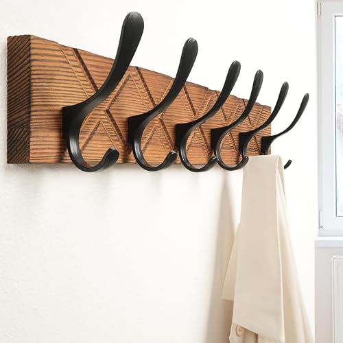 SKOLOO Coat Rack Wall Mount - Antique Wooden Carved- X Cross Coat Hook,Pack of 2, Wall Coat Hanger with 6 Hooks for Hanging Coats, Hats, Clothing, Scarfs, Brown & Black - color: Brown- X Cross