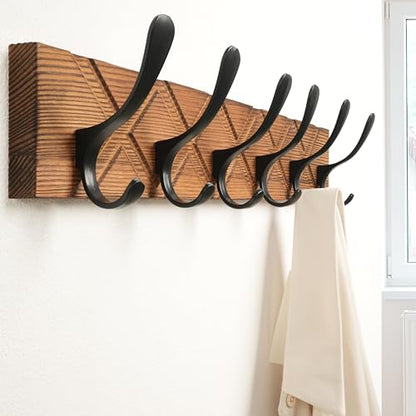 SKOLOO Coat Rack Wall Mount - Antique Wooden Carved- X Cross Coat Hook,Pack of 2, Wall Coat Hanger with 6 Hooks for Hanging Coats, Hats, Clothing, Scarfs, Brown & Black - color: Brown- X Cross