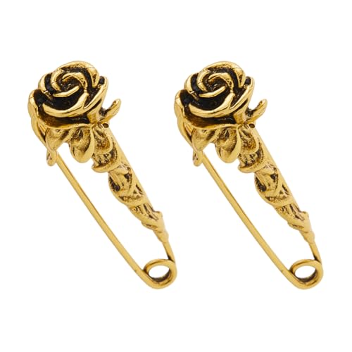 SUPERFINDINGS 2Pcs Flower Safety Pin Rose Flower Shape Brooch Pin Antique Gold Large Safety Pins Brooch Alloy Floral Kilt Pins for Clothes Scarf Backpack Kirt Cardigan Hat Scarf - color: Antique Golden