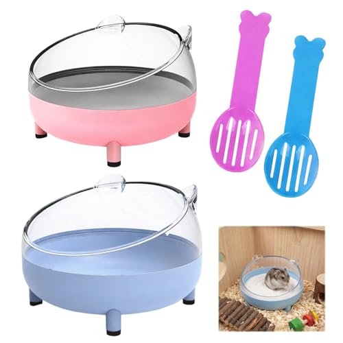 2PCS 6.5 Inch Hamster Sand Bath Container,Sand Bath for Hamsters,Large Sandbox Toilet Gerbil Batheoom,2 Plastic Sand Shovels for Small Pet Cleaning and Grooming