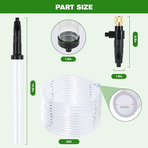 Aquarium Siphon Vacuum Gravel Cleaner Kit for Fish Tank（32ft） | Cleaning Gravel & Sand, Fish Tank Water Changer Metal Faucet Connector with Long Hose Drain & Fill