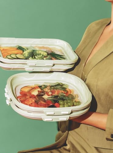 Crudités | Portable Snack Tray | Square 2-Pack | Sage Green | Reversible Stretch Lid Food Containers | BPA-Free, Freezer & Dishwasher Safe | Meal-Prep, Charcuterie, Salads, Picnic, Travel - size: Square, 2 Pack, Sage Green