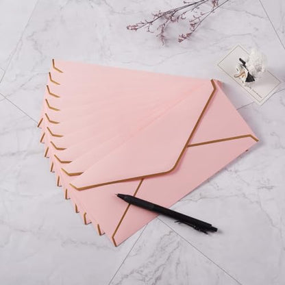 100 Pack #10 Business Envelopes with Gold Stickers, Pink - color: Pink