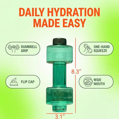 BDumbbell Shaped Sports Water Bottle Durable Plastic Gym Water Kettle For Fitness Outdoor And Daily Use - color: green