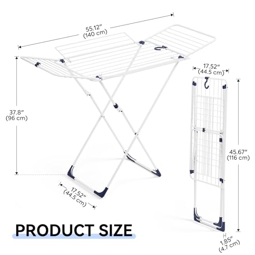 Clothes Drying Rack with 4-Gullwing, White, 55.12"*37.8"*17.52" | Foldable Free-standing Metal Drying Rack Clothing, Indoor & Outdoor Use, Space-saving, Dormitory, Balcony, Patio