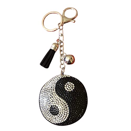 Popfizzy Rhinestone Accessories for Women - Car Keys Keychain Charm, Purse Charms - color: Yin Yang Black & White (Silver)