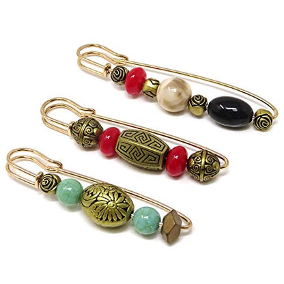"Honbay 3PCS Vintage Beaded Brooch Large Safety Pins for Sweaters, Shawls, Collars, Dresses and Most Clothes"