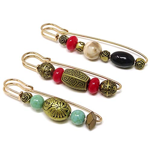 "Honbay 3PCS Vintage Beaded Brooch Large Safety Pins for Sweaters, Shawls, Collars, Dresses and Most Clothes"