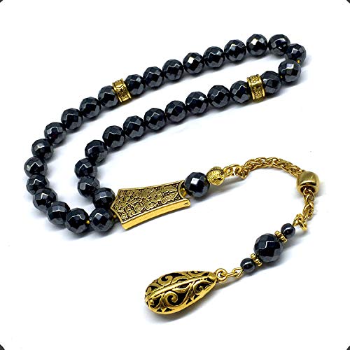 Design - Long & Stylist Tassels Worry Beads - Prayer Beads (8 mm-33 Beads) Tesbih-Tasbih-Tasbeeh-Misbaha-Subha-Sebha-Sibha-Rosary (Non-Magnetic Faceted Hematite 8mm 33 Beads & Bracelet) - color: Non-Magnetic Faceted Hematite 8mm 33 Beads & Bracelet