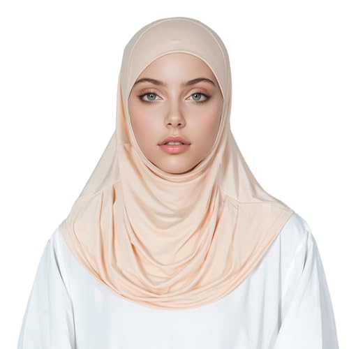 Solid Color Hijab for Women Muslim Prayer Scarfs for Women Women's Instant Hijab Modest Islamic Khimar - color: Beige