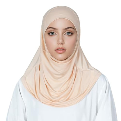 Solid Color Hijab for Women Muslim Prayer Scarfs for Women Women's Instant Hijab Modest Islamic Khimar - color: Beige