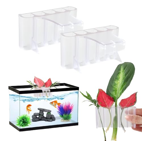 2 PCS Aquarium Plant Holder Top Hanging Fish Tank Plant Pot Aquarium Planter Cups for Water Feature Decoration - color: Rimmed - Clear
