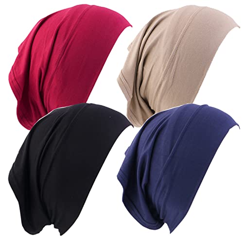 Qianmome 4 Pieces Womens Turban Soft Buttomed Tube Cap Inner Underscarf Headband Headwrap Hijab Bonnet Chemo Cap - color: 4pcs Style B
