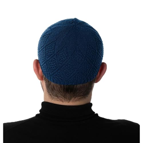 Modefa Men's Islamic Turkish Diamond Pattern Knitted Kufi Hats for Men - Islamic Muslim Headwear for Men - Prayer Cap Takke - color: Dark Teal Blue