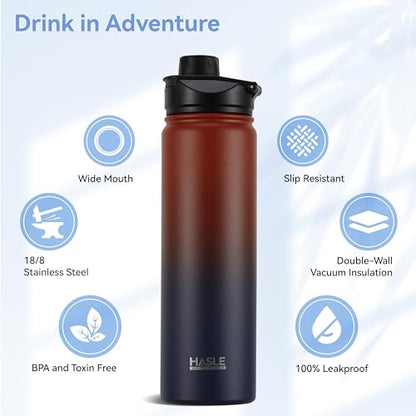 HASLE OUTFITTERS Insulated Water Bottle 22 oz Double Wall Stainless Steel Water Bottle Wide Mouth with Straw Lid & Spout Lid Keeps Cold or Hot(Ruby Purple Gradient,1) - color: Ruby Purple Gradient, size: 22 Ounces