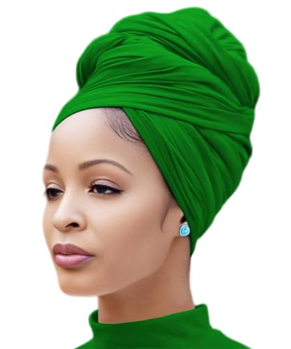 Nonbongoy Head Wraps for Black Women Stretch Headwraps Large Hair Wraps Hijab Scarves for Muslim Head Scarf Turban Headbands - color: 1-bright Green Headwrap