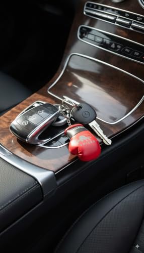 Mini Boxing Glove & Punching Bag Keychain Set – PU Leather Keyring Sports Lovers Gift & Gifts For Men (3 pcs) - color: Red and Black