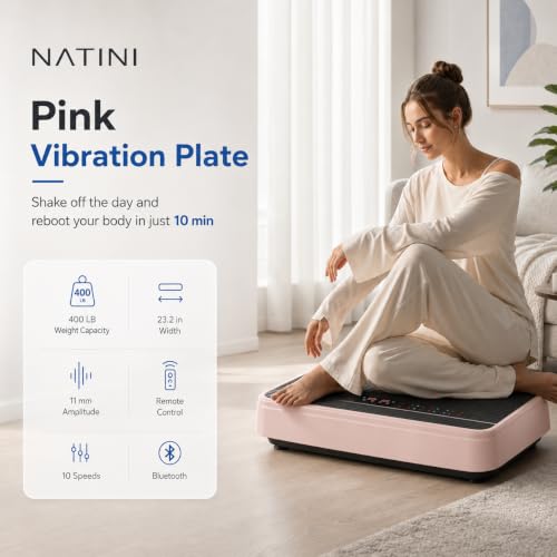 Natini Vibration Plate Exercise Machine - Power Vibrating Plate for Lymphatic Drainage,Whole Body Workout Machine for Women Weight Loss Home Fitness, - style: BT-Pink