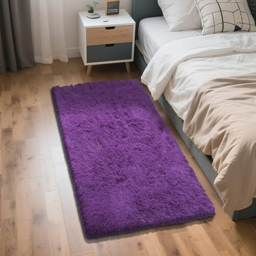 Purple Fluffy Rug Shag Area Rug, 2x4 Area Rugs for Girls Bedroom, Soft Play Mat, Indoor Floor Carpet for Teen, Preppy Dorm, Plush Aesthetic Bedside Rug - color: Purple, size: 2' x 4' (Rectangular)