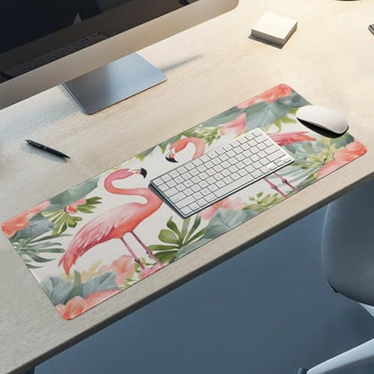 Large Size Gaming Mouse Pad Flamingos and Flowers Desk Mat Non-Slip Base Waterproof Desktop Writing Pad for Office Home - color: Flamingos and Flowers, size: 30x80cm