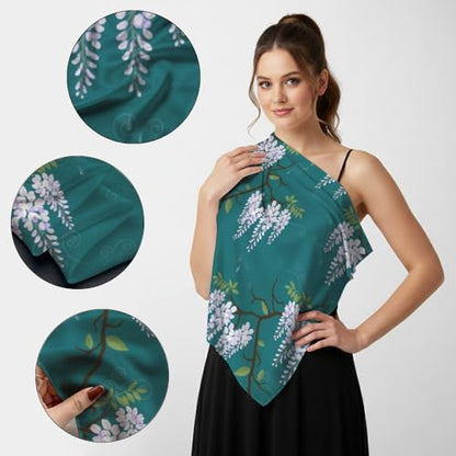 Silk Like Head Scarf for Women Satin Bandana for Hair Wrapping Handbags Fashion Accessory Square Hair Scarf 27.5" - color: 08#deep Green Wisteria Vine