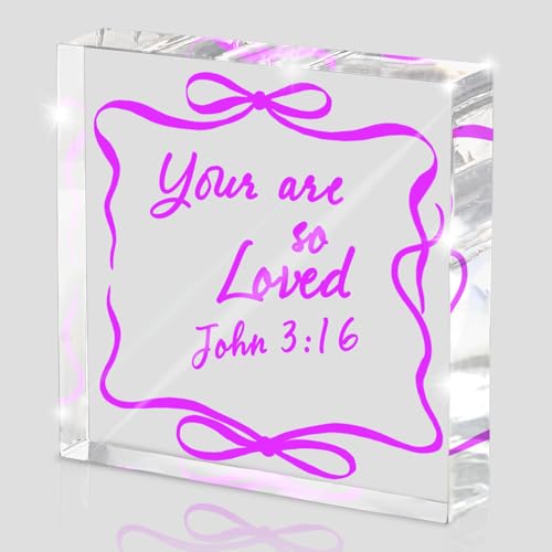 Purple Bow Bible Verse Decor, Inspirational Bible Verse Quotes, Inspirational Decor, Christian Gifts for Women, Coquette Aesthetic Bow Dorm Room Decoration, Office Desk Accessories Sign, 4 x 4 Inches - style: zi