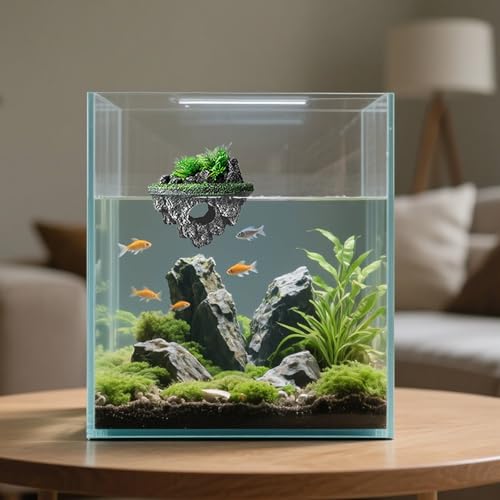 Floating Aquarium Décor, Fish Tank Decorations, Natural Rock Design with Mini Caves, Fun Resting Spot for Betta, Guppies, Goldfish and Small Pets
