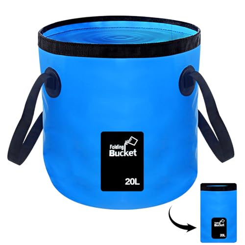 MIZORLIE Collapsible Buckets, Camping Water Storage Container 5 Gallon(20L) Portable Folding Bucket Wash Basin - color: Blue
