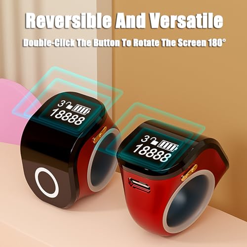 Electronic Finger Counter Clicker Ring, Digital Tally Counter with Vibration for Prayer & Dhikr, Tasbih Counting Rechargeable Row Counter Ring - color: Red