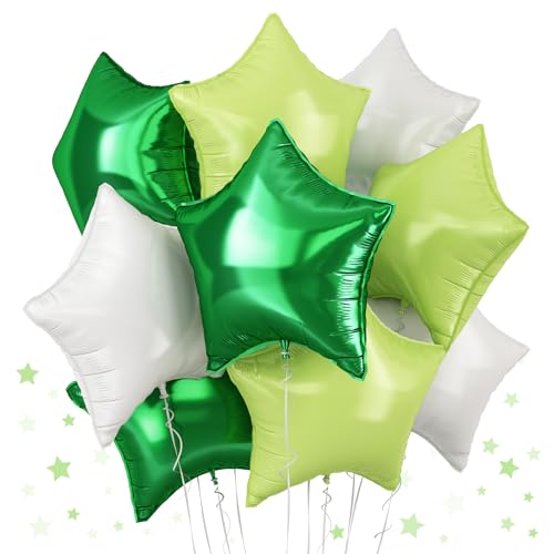 TAOYE Green Star Foil Balloons, 18 Inch Macaron Green Star Foil Balloons Dark Green Light Green White Pentagram Helium Balloons for Jungle Safari Animal Theme Kids Birthday Football Party Decoration - color: Green White