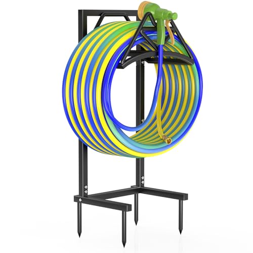 Qatsrin Garden Hose Holder Holds 160ft, Detachable Water Hose Storage Black | Heavy Duty Hose Hanger Reel, Freestanding Hose Stand Rack for Outside Yard Lawn Farm - color: Black