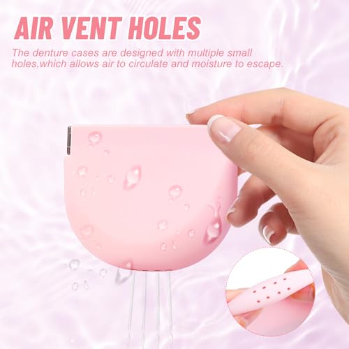 Silicone Retainer Denture Storage Case Holder, Portable Slim Dental Container Cleaning Box with Drain Holes and Leakproof for Aligners, Mouth Guards, Night Guards, Removable Dental Appliances (Pink) - color: Pink