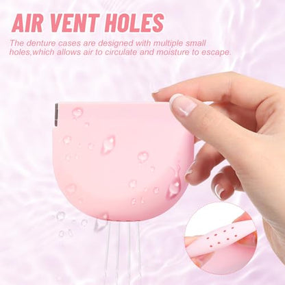 Silicone Retainer Denture Storage Case Holder, Portable Slim Dental Container Cleaning Box with Drain Holes and Leakproof for Aligners, Mouth Guards, Night Guards, Removable Dental Appliances (Pink) - color: Pink