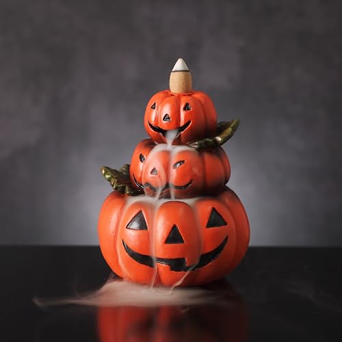 HOSLEY Resin Backflow Incense Cone Burner Holder, Pumpkins Decor Statue 4.72" High with 20 Pieces of Dragon Blood Backflow Incense Cones - color: Pumpkins