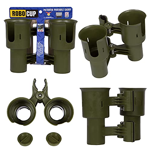 (Olive), Patented Clamp On Boat Cup Holder |Multifunction Dual Drink Caddy for Fishing Poles, Tools, Net, Gaff |Portable Storage for Boating, Beach, Umbrellas, Golf Carts, Strollers - color: Olive, size: Standard Spring
