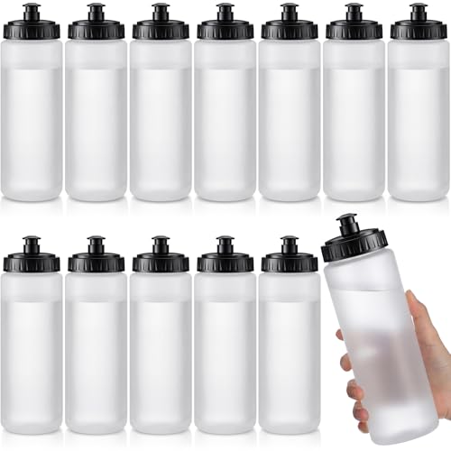 LemonRoad 12 Pack Squeeze Water Bottles Reusable 20 oz Plastic Sports Water Bottle with Pull Top Lid, Bike Cycling Gym Sport, Dishwasher Safe (Clear, Black) - color: Clear, Black