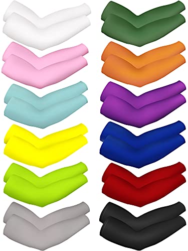 Bememo 12 Pairs Unisex UV Protection Arm Sleeves Sun Cover, 12 Solid Colors