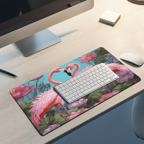 Large Size Gaming Mouse Pad Flamingo Love Flowers Desk Mat Non-Slip Base Waterproof Desktop Writing Pad for Office Home - color: Flamingo Love Flowers, size: 30x60cm