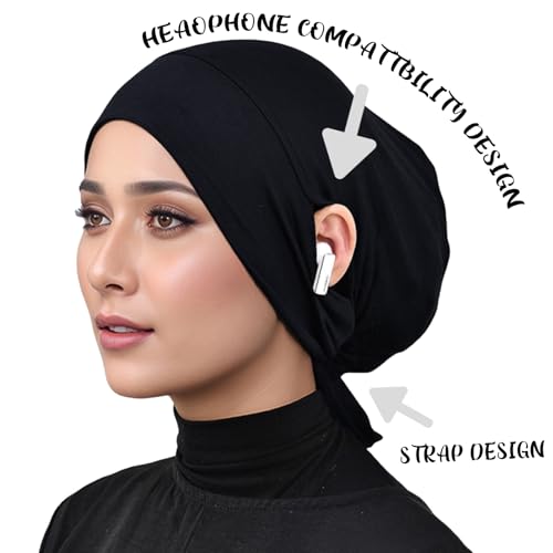 Hijab Undercaps Slouchy Beanies Cap Soft Hijab Caps Under Scarf for Women Muslim Jersey Inner Beain-Cap - color: Black+beige
