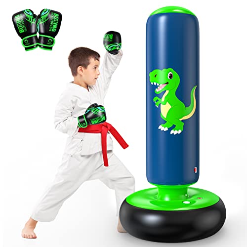 QPAU Inflatable Punching Bag, 48 Inch Stable Inflatable Boxing Bag for 3-6 Kids,Dinosaur Toy & Gifts for Boys and Girls, Kids Boxing Set for Practicing Karate, Taekwondo - color: Dinosaur Green