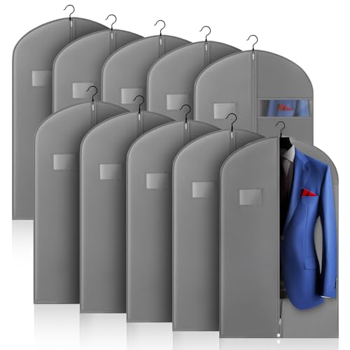 Hleelomi 10 Pack 40-in Garment Bag for Hanging Clothes Suit Bag Gray - color: Gray, size: 40“ （10 pack)